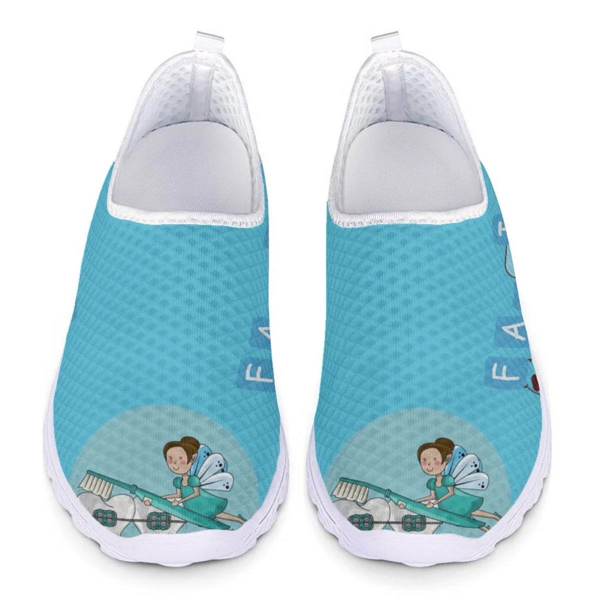 Belidome Women Slip On Dentist Sneakers Cute Cartoon Tooth Design Air Mesh Dental Shoes Light Casual Summer Beach Water Loafers