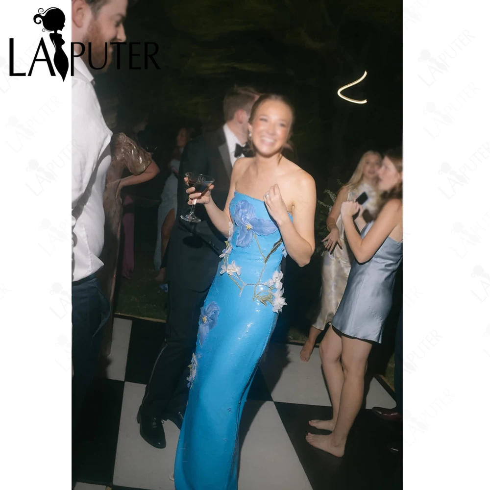 Blue Sequin Evening Dresses Mermaid Off Shoulder Fit Body Prom Gown 3D hand-made Flowers Column Woman Formal Gown 2026