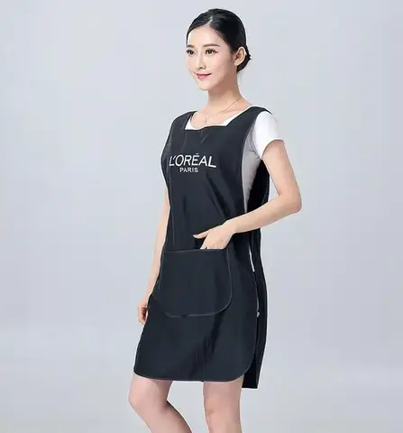 미용사 유니폼 조끼, 이발 작업 앞치마, 블랙