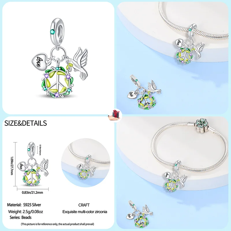 925 Sterling Silver Fashion Hope Angel Peace Dove Tree of Life Guardian Charm Beads Fit Brand Original Bracelet DIY Jewelry Gift