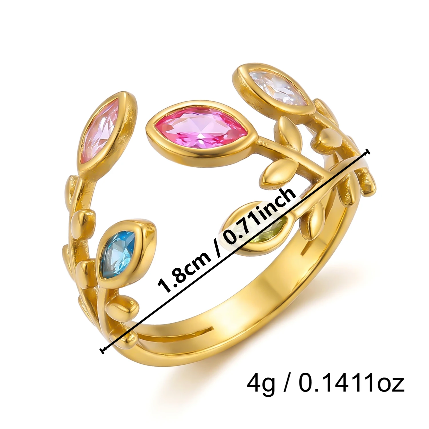 Bunte CZ-Blumen Geometrische Edelstahl-Offene Ringe für Frauen, Zierliche PVD-Vergoldete Manschettenringe Set, Wasserfester Schmuck Geschenk – Detail 7