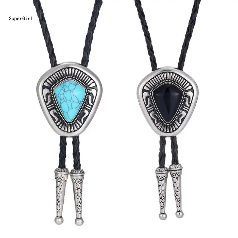 Braided Bolo Tie with Totems Charm Necktie Necklace Costume for Sweater J78E