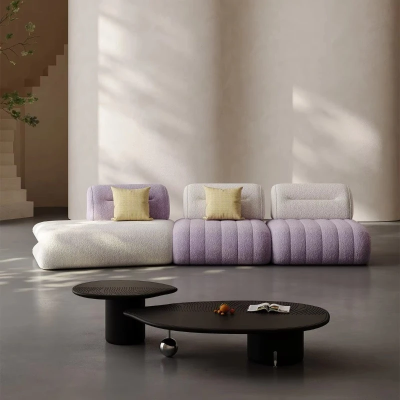 Simple color matching modular three-seater sofa tufted combination living room set