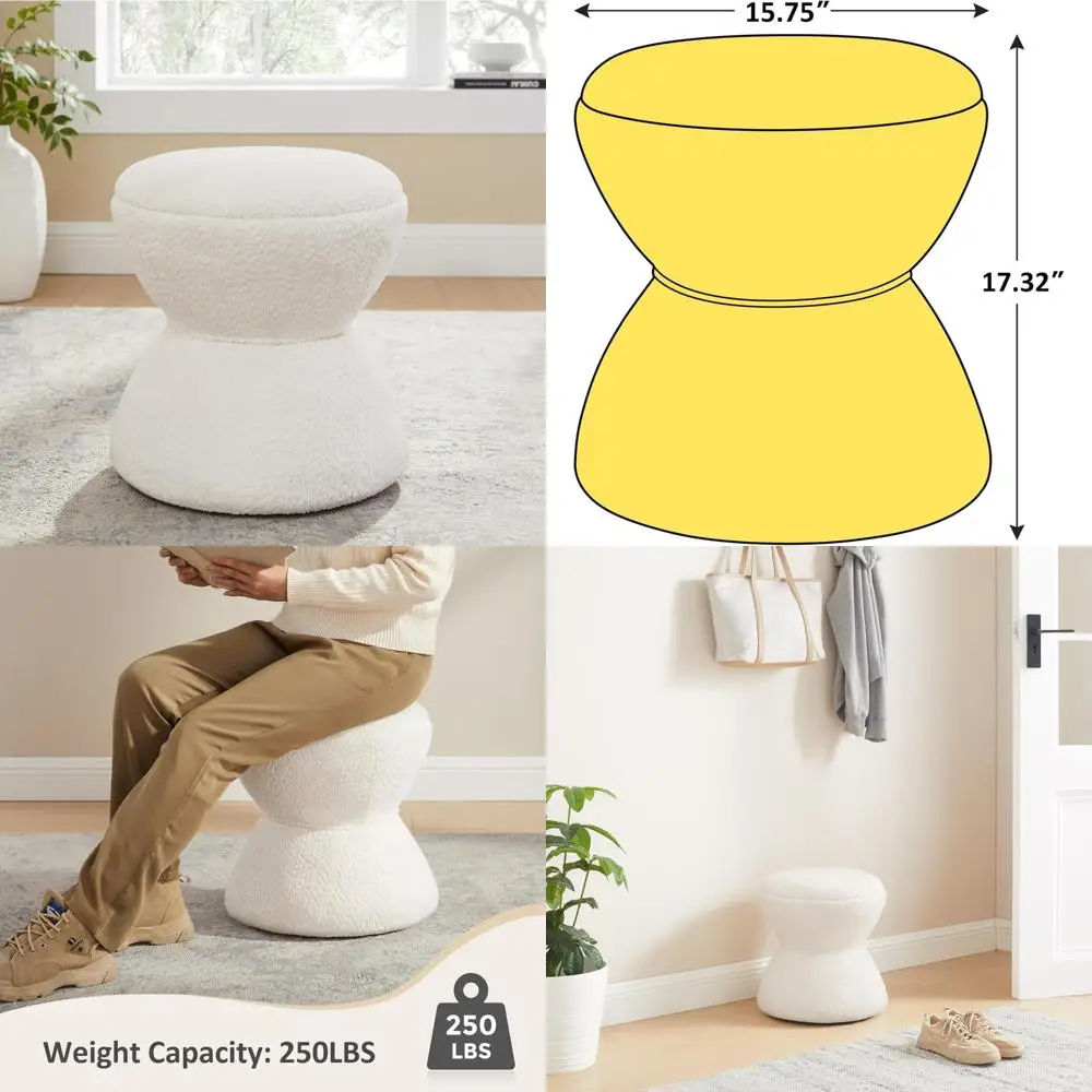 

Versatile Boucle Ottoman and Vanity Stool, Durable Wooden Footrest, Ideal for Living Spaces, Bedrooms, and Foyers