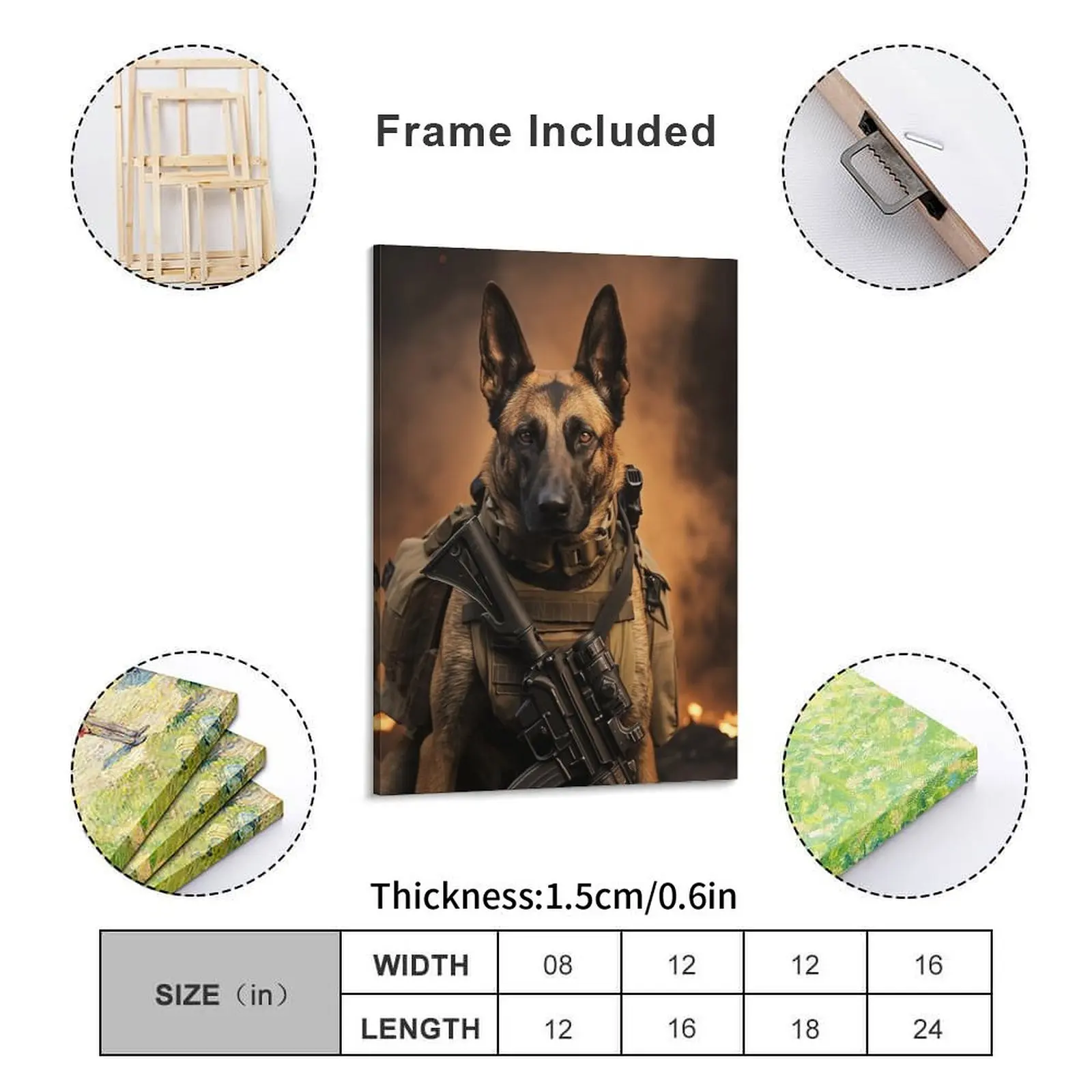 Belgian Malinois Soldier Canvas Paintings Funny Customize Custom Create Create Framed Wall Painting