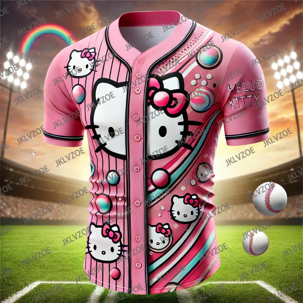 Sanrio Brand Hello Kitty Special Edition Baseball Jersey Women Fashion Button Football Te Breathable Baseball Tshirt Streetwear