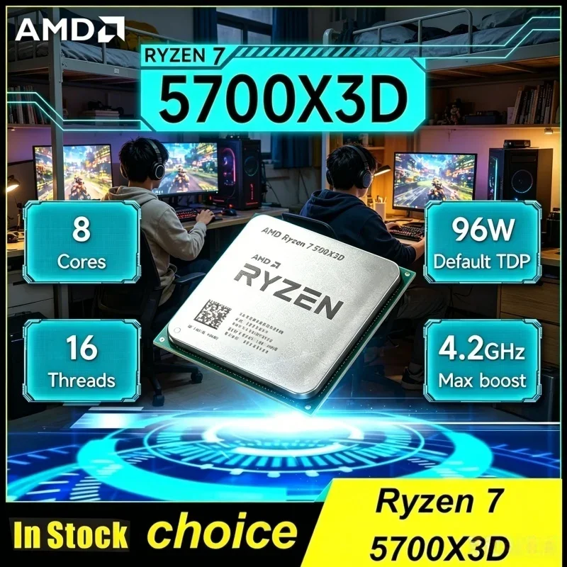 

AMD Bulk CPU Ryzen 7 5700X3D 8-Core 16-Thread 3GHz Base Up to 4.1GHz 105W Ryzen 5000 Series AM4 DDR4 for X570 B550 Motherboard