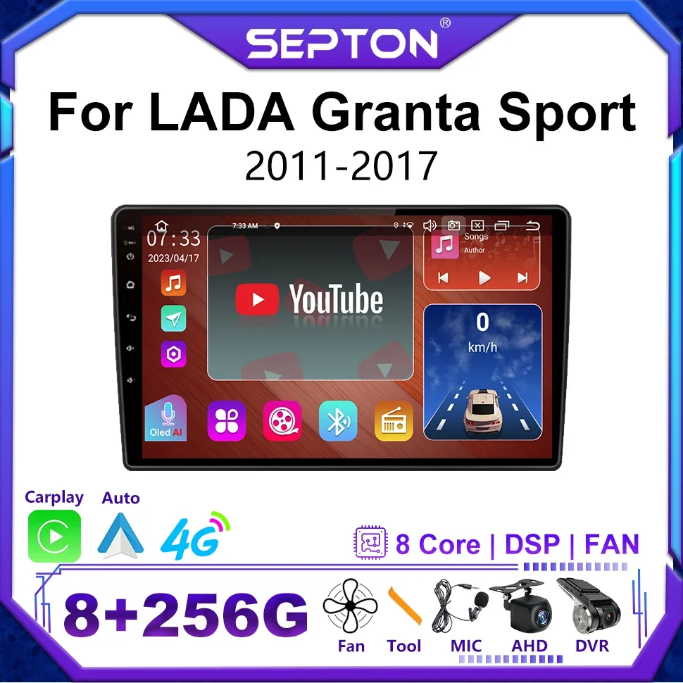 

SEPTON 9 Inch Android 12 Car Stereo Radio for LADA Granta Sport 2011 - 2017 Multimedia Viedo Player Navi CarPlay 2Din Head Unit