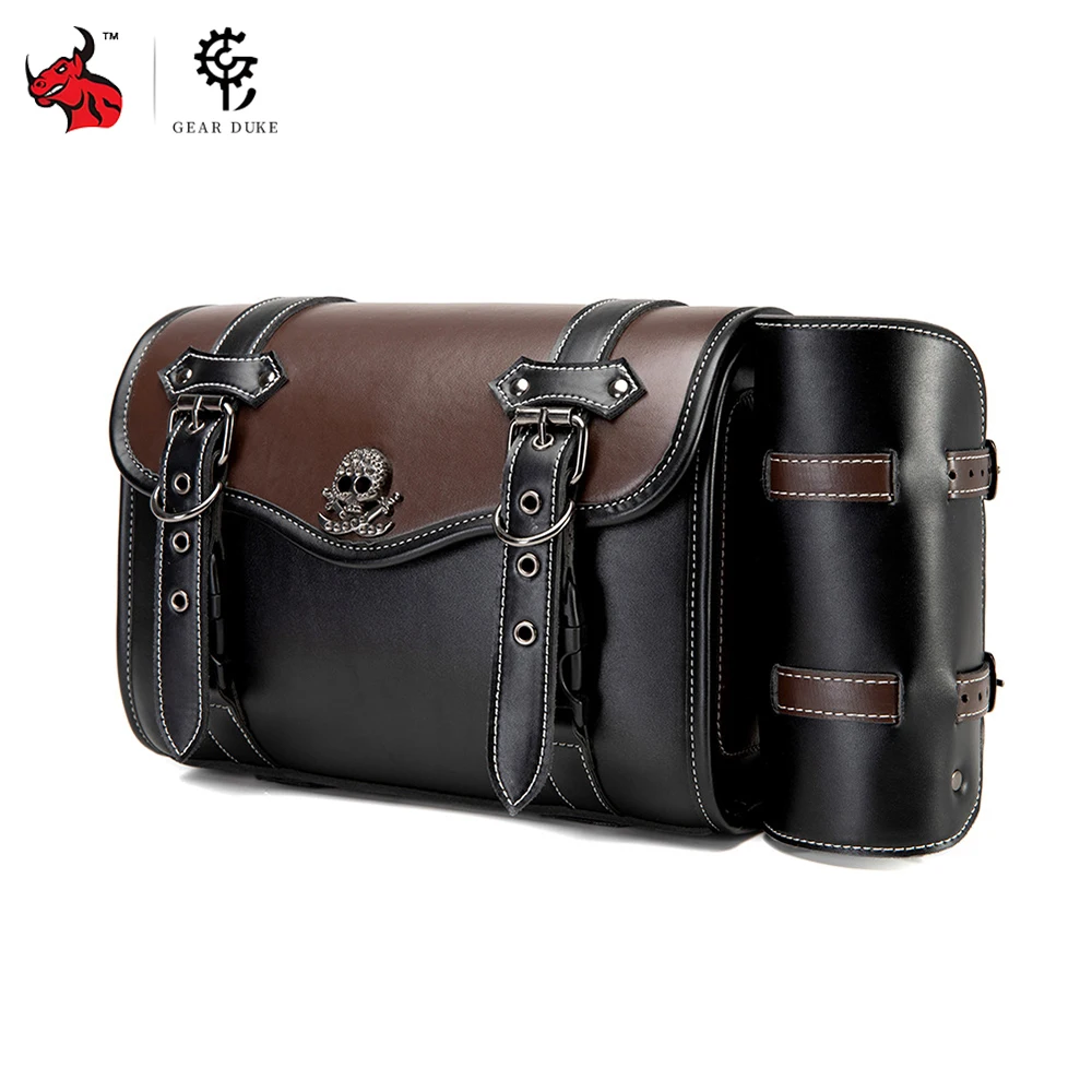 

Motorcycle Vintage Saddle Bag Motorbike Side Tool Bag Motorcycle Saddlebags With Cup Holder Storage Tool Universal PU Leather