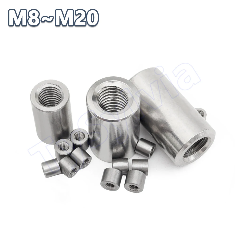 

304 Stainless Steel Lengthen Round Coupling Nut Female Thread Stud Standoff Connector Joint Sleeve M8/M10/M12/M14/M16/M20