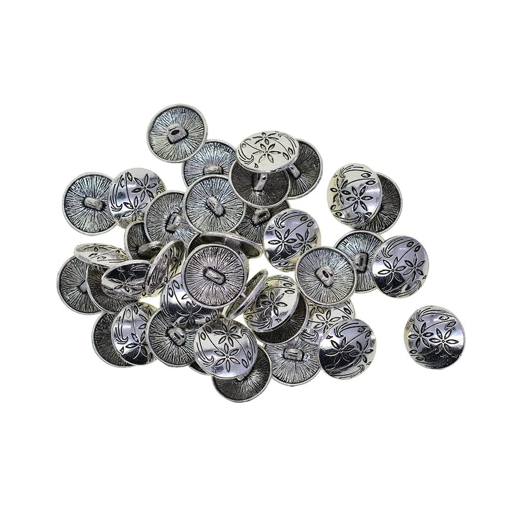 30 Pcs  vintage silver 17mm 0.7inch classic flower and leaf Garment Clothing Fastening Sewing 1-hole Buttons Jewelry DIY