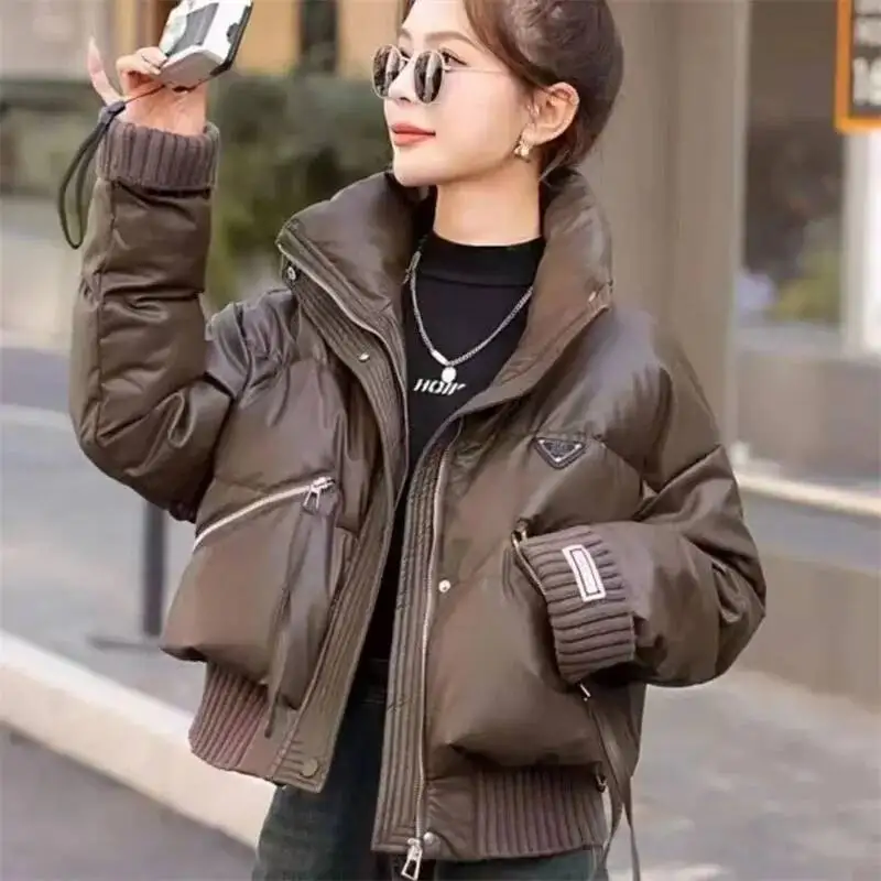 

Winter Cotton Jacket 2025 New Stand-Up Collar Women's Clothes Bread Service Solid Color Fashion Zipper Pocket Female Outeawer