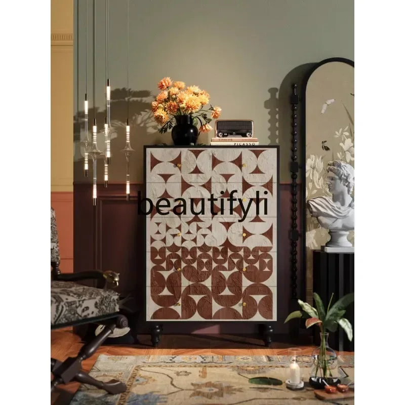 

LXFrench geometric solid wood chest of drawers living room storage bedroom storage locker chest of drawers