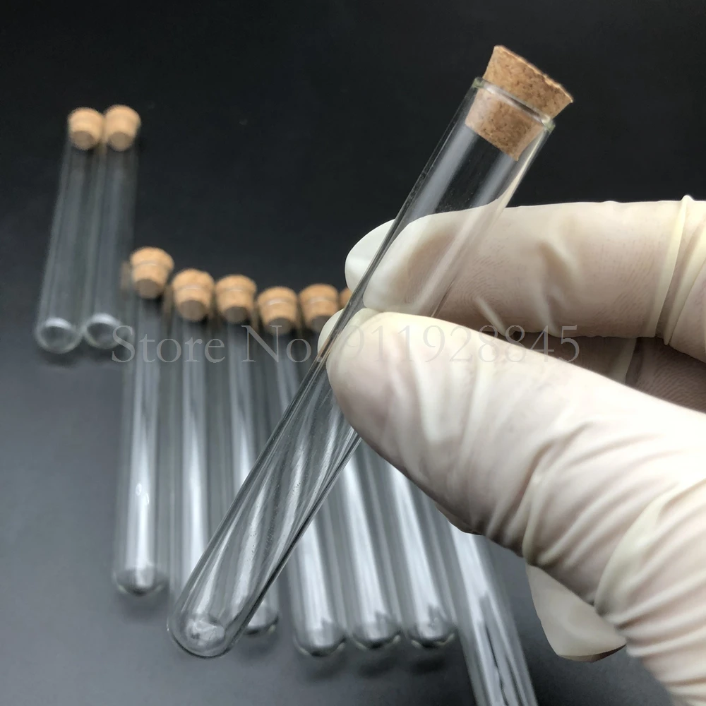 20pcs/lot DIA 12mm 13mm 15mm 18mm Clear Lab Glass Test Tube with Cork Stoppers Round Bottom Tube Container Laboratory Supplies