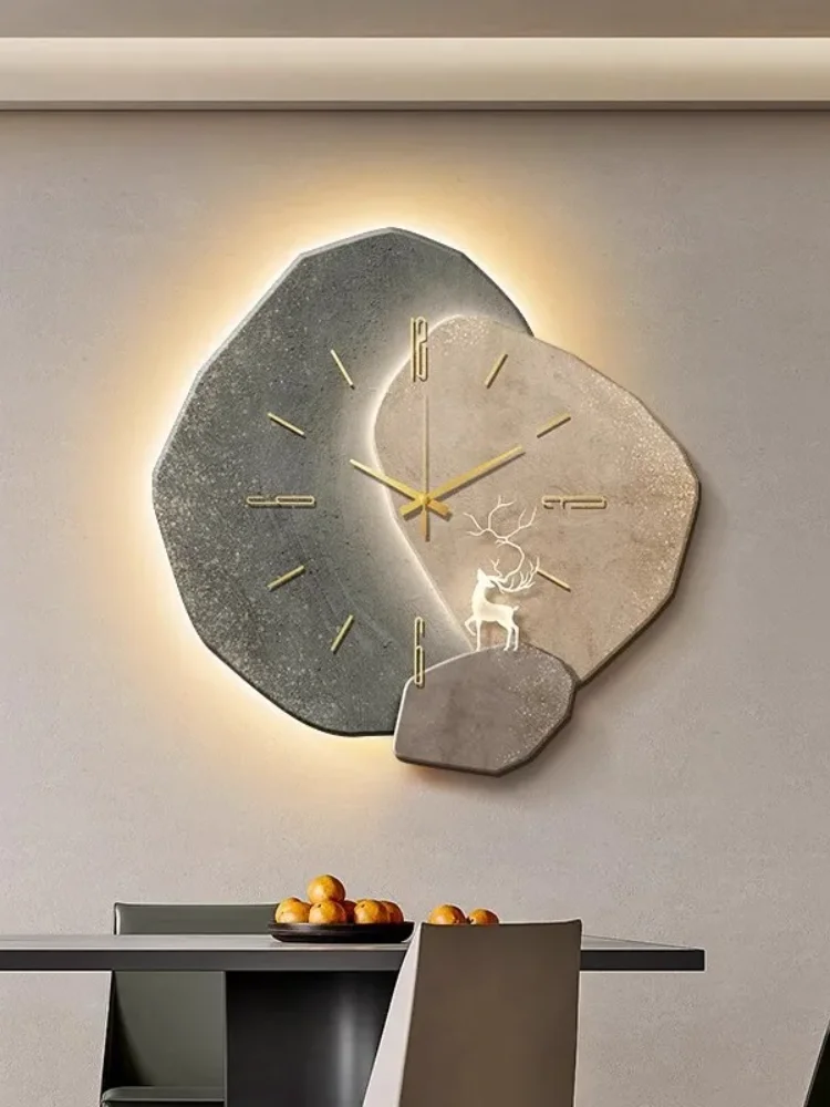 Zegar ścienny LED Lucky Stone Design, zegar z lampą do jadalni, nowoczesny minimalistyczny zegar do salonu, cichy zegar kwarcowy, dekoracja do domu. — 2