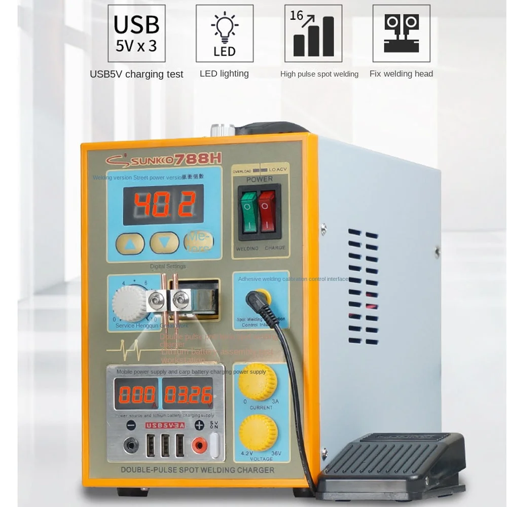 SUNKKO 788H-USB Spot Welder Multifunction Pulse Spot Welding Machine 18650 Battery Packs Welding Lithium Battery Charging Test