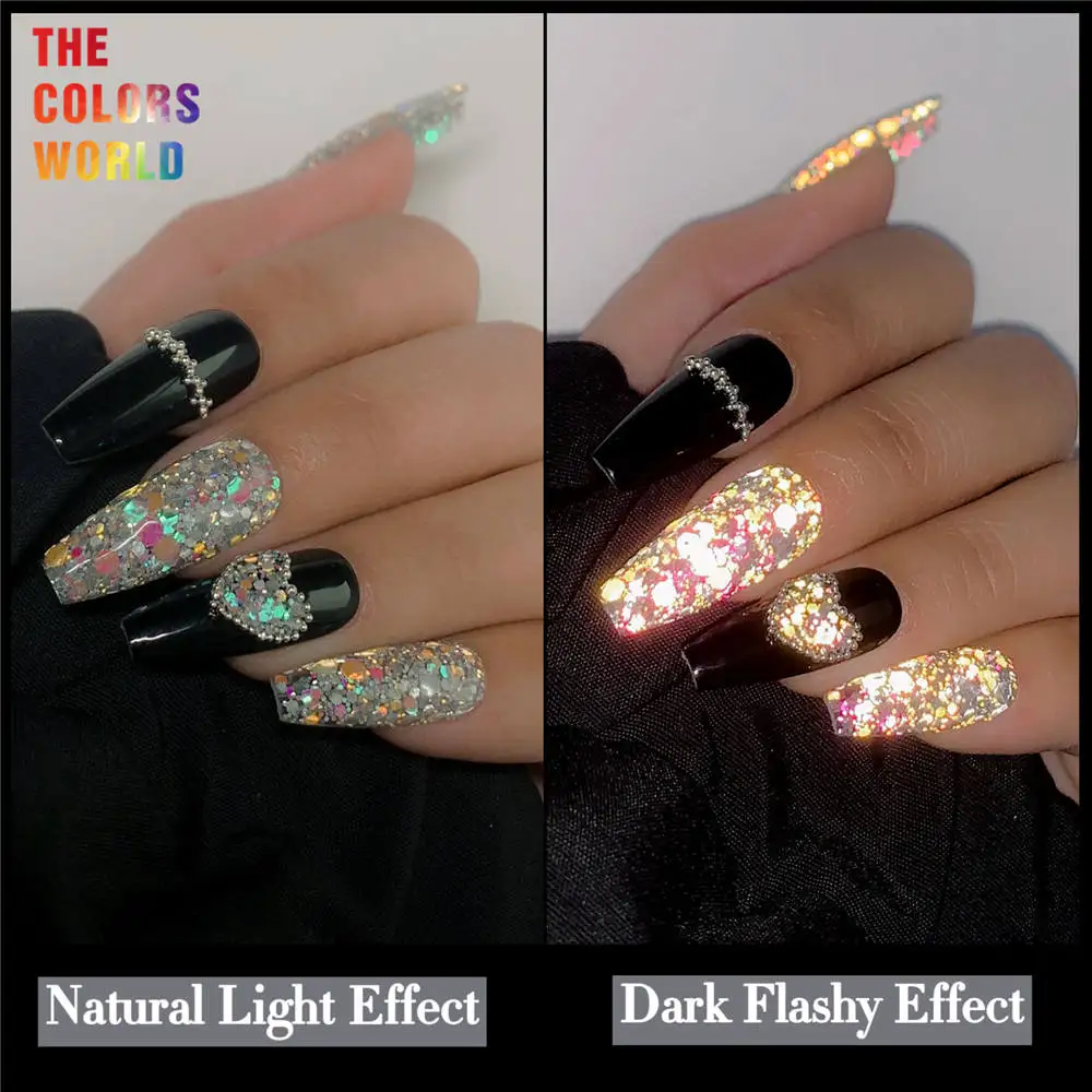 TCT-792  Reflective Nail Glitter Powder For Nails Iridescent Chunky Sequins Dust Sparkly Flash Disco Polish Gel Dust Chrome DIY