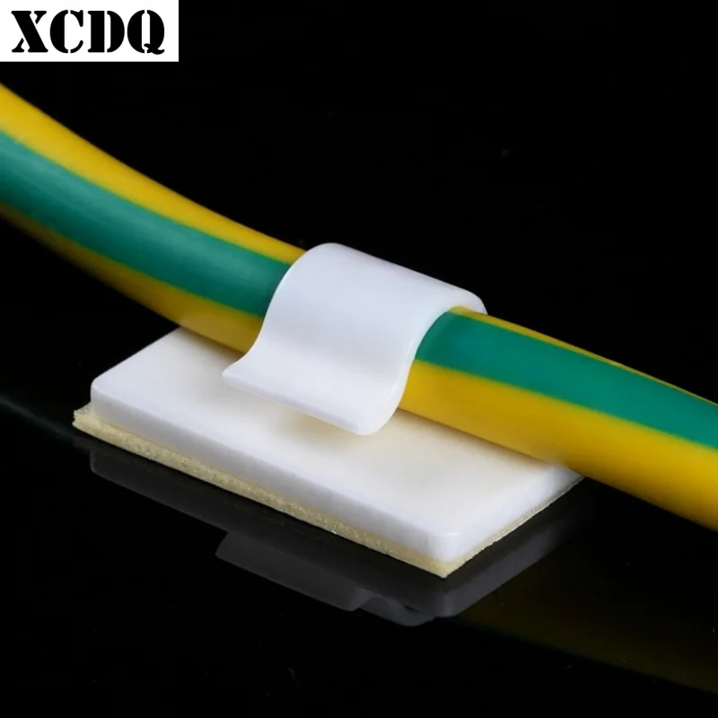 50pcs Nylon Cable Holder Tidy Clips Guide Self-Adhesive House Wall Electric Wire Clamp Hook Gutboard Organizer Sticker