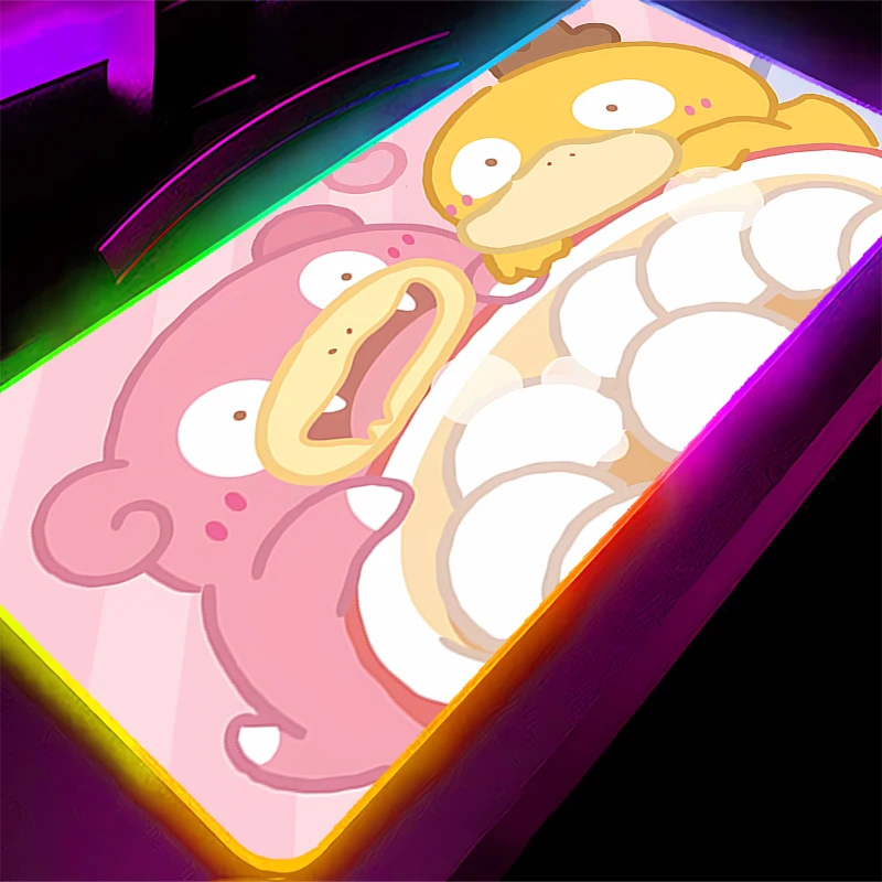 

RGB Backlight Mouse Pad Anime Gabinete Game Computer LED Desk Mat Keyboard Gaming Pokemon Psyduck HD Print Design sense Mousepad