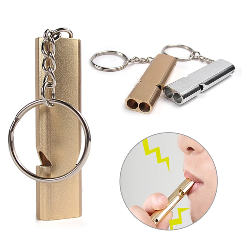 

Aluminum Alloy Whistle Outdoor Hiking Camping Safe Survival Warning Dual-tube Whistle Practical Waterproof Team Sports Tool