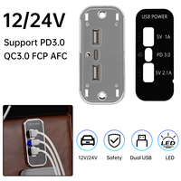 3 Ports 35.5W PD Type-C 2.1A 1A USB Car Charger Socket 12/24V for Motorcycle Auto Truck ATV Boat RV Bus Power Adapter Outlet