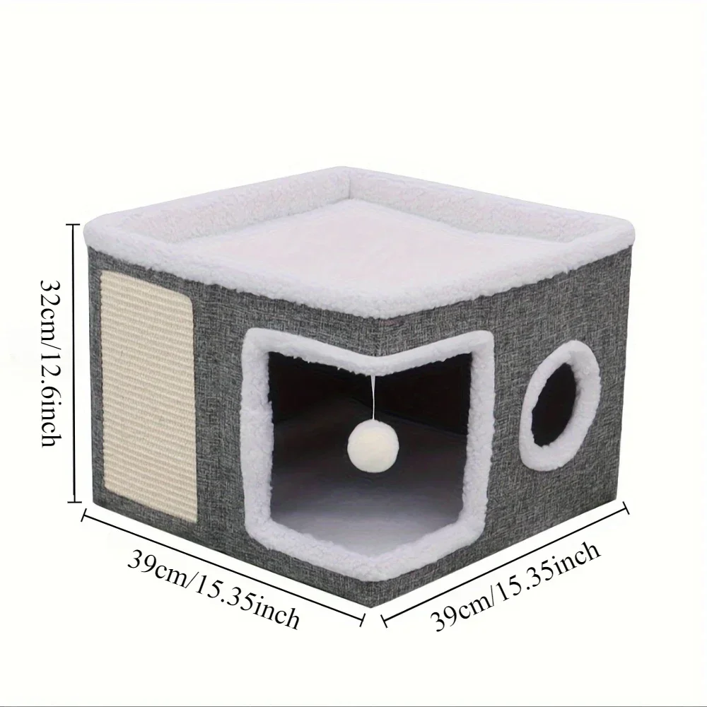 Cave Cat Nest Pet Double Layered Luxury Cat Nest, Foldable Sisal Cats Villa, Large Closed Cats House-Universal for All Seasons