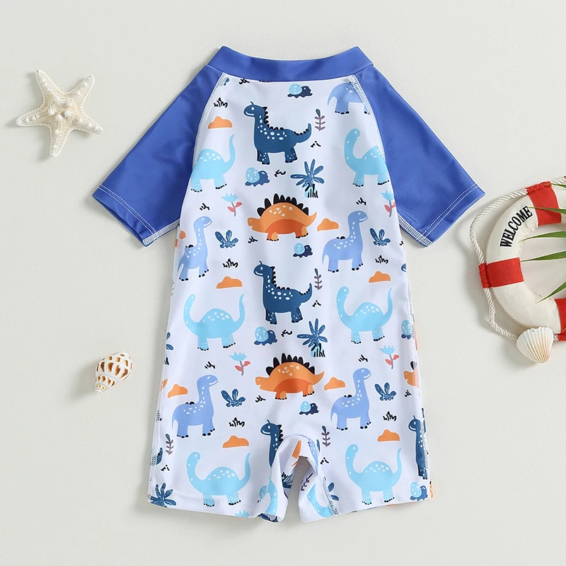 

Baby Boy Rash Guard Swimsuit Short Sleeve Zip Up Cartoon Animals Swimwear Sunsuit Summer Bathing Suit