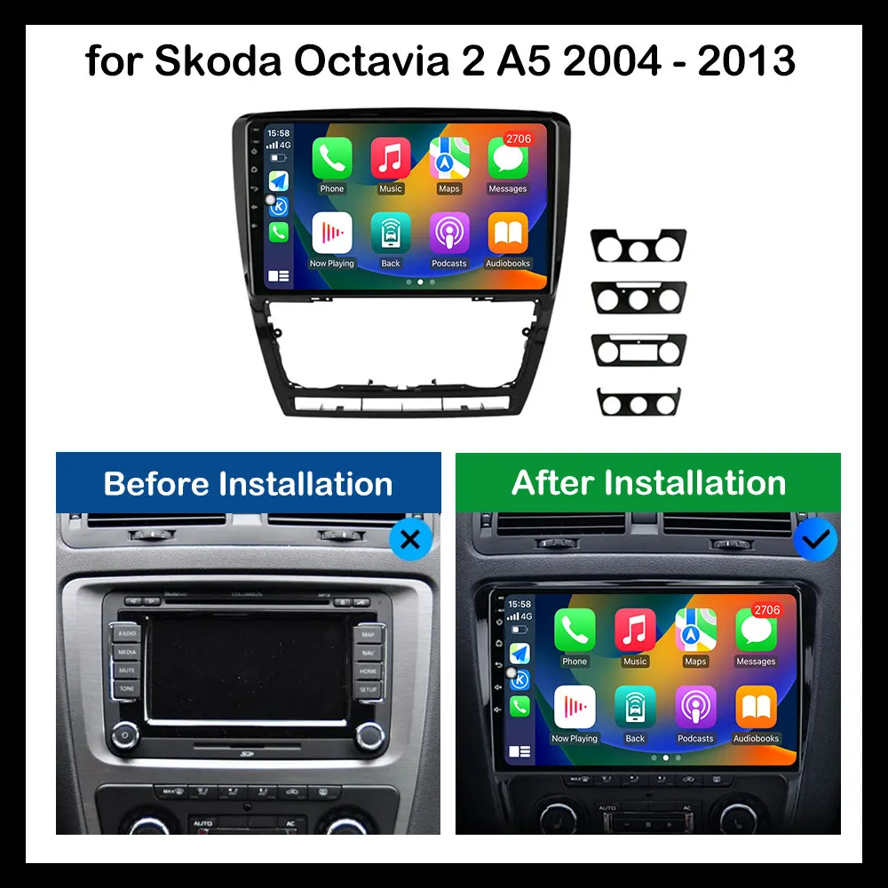 10-calowa nawigacja GPS dla Skoda Octavia 2 A5 2004-2013 Android OS Radio samochodowe Odtwarzacz multimedialny Ekran dotykowy QLED 4G Auto Tools