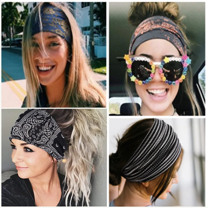 6個/セット レトロ ボヘミアン ‌ 伸縮性のあるヘアバンド ファッション生地ヘアバンド フープ スウェットバンド ‌   大人用ワークアウトヘッドウェア用ヘッドバンド