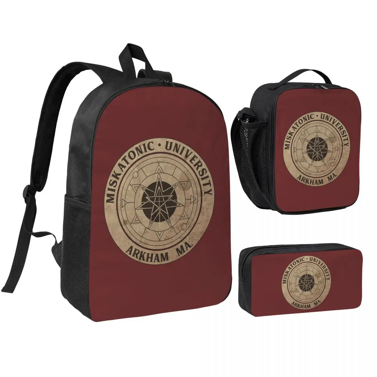 Miskatonic University Backpack Student BookBag School Bag Shoulder Bags 3ps Insulated Lunch Bag Pencil Case