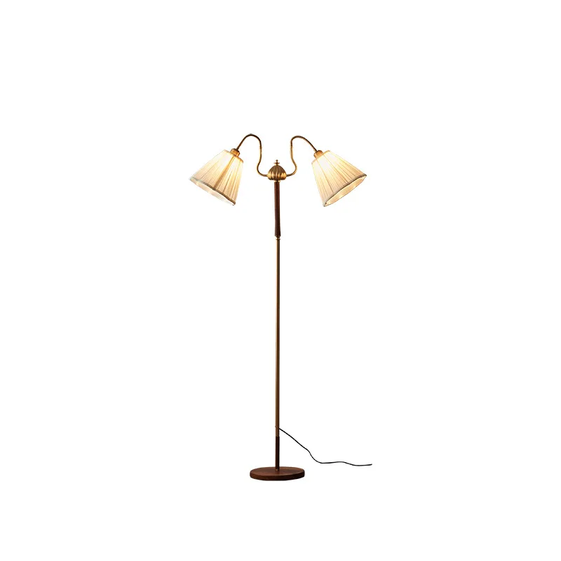 

Mid-Aged Double Head Nordic American Classical Living Room Floor Lamp Copper Vintage Nostalgic Sofa Bedroom Reading