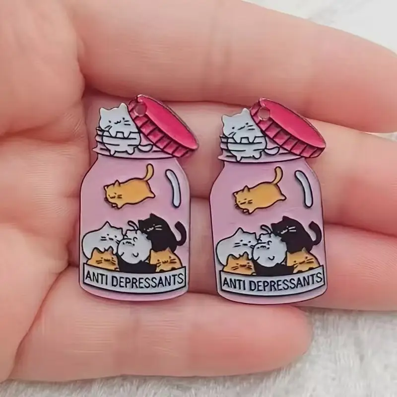 10pcs acrylic cute cat pendant, DIY jewelry making earrings necklace keychain accessories view 5