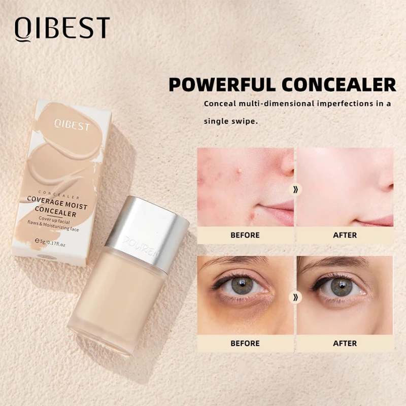 Qibest Foundation Vloeibare Langdurige Concealer Bedekken Acne Donkere Kringen Olie-Controle Concealer Basiscrème Fleurt Gezichtsmake-Up Op