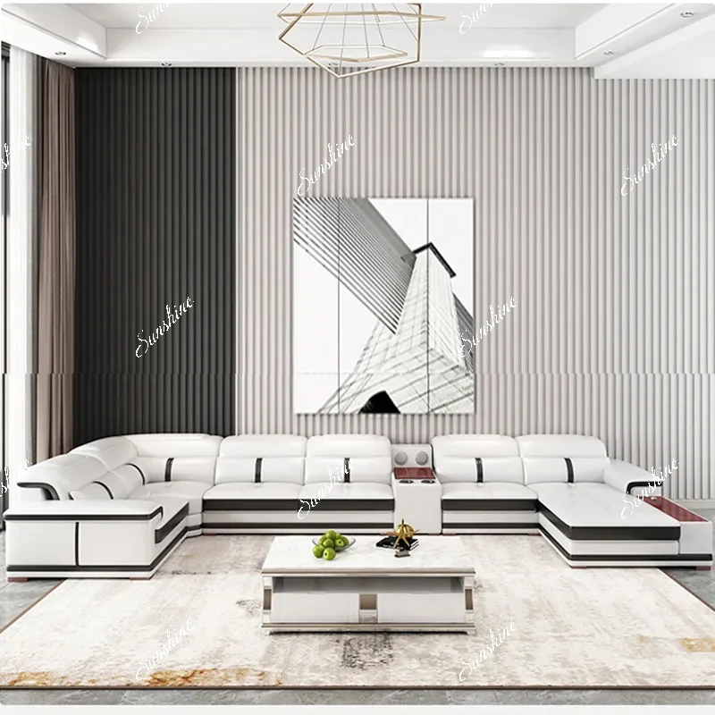 Leather sofa, modern simple and multi-functional intelligent storage concubine U-shaped large apartment