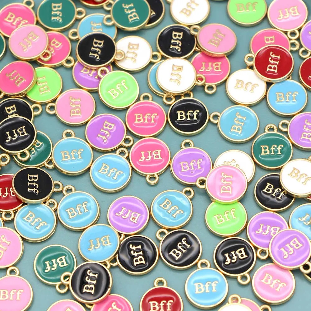 20Pcs Bff Charms Best Friend Forever Pendants Enamel Charms for Jewelry Making DIY Necklace Bracelets Earring Round Alloy Charm