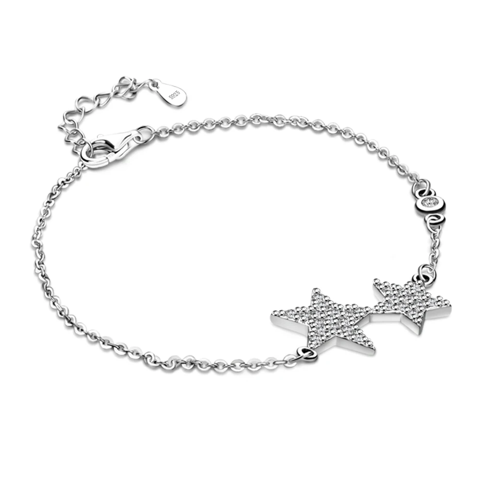 

Новая мода LOVE Zircon Double Ocean Star Открытый браслет-манжета и браслеты для женщин Леди 925 Серебряные ювелирные изделия Очарование Подарок на День святого Валентина