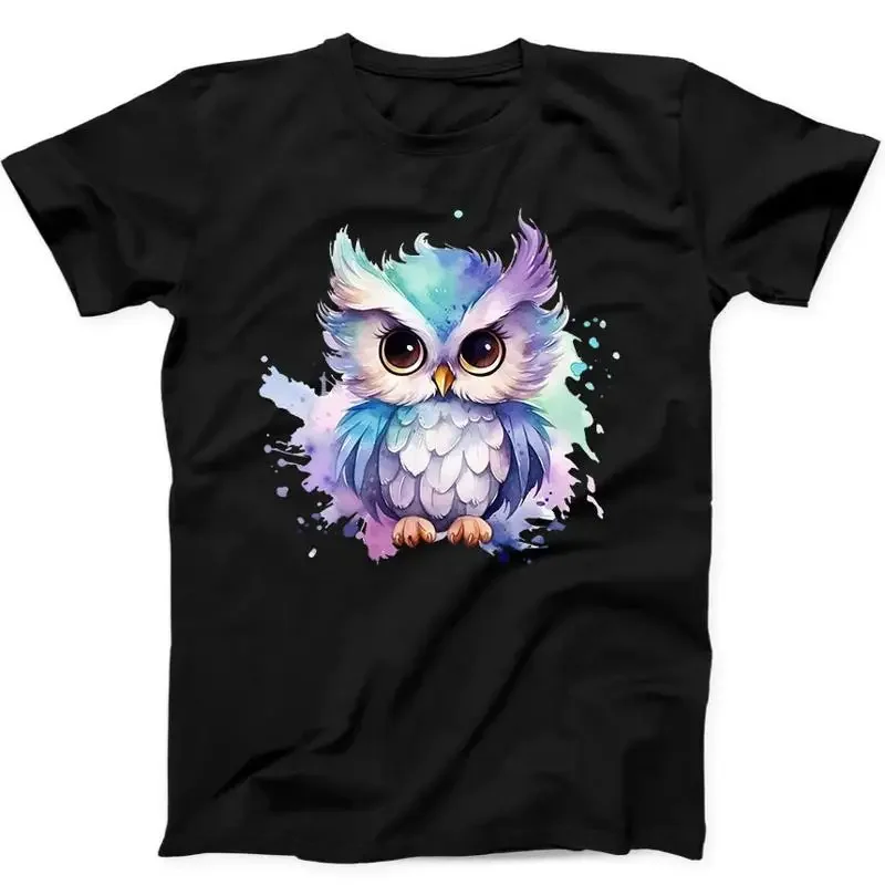 Bonito aquarela coruja pássaro coruja engraçado presente camiseta preta 105
