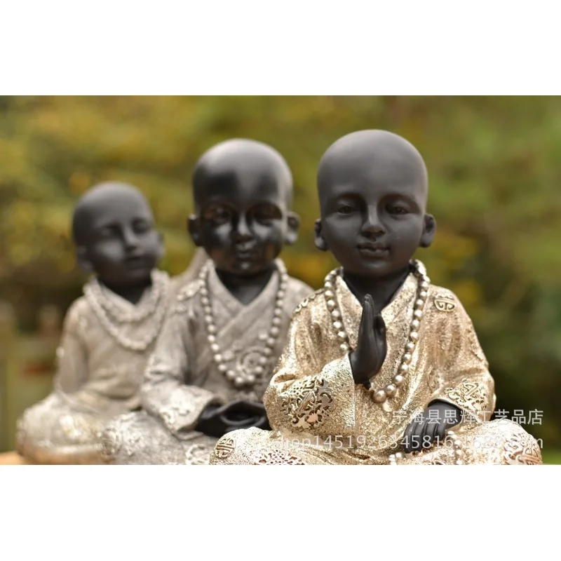 Chinese-style small monk figurine, desk ornament for a study, home decor, Buddhist statue, feng shui decoration, living room cab