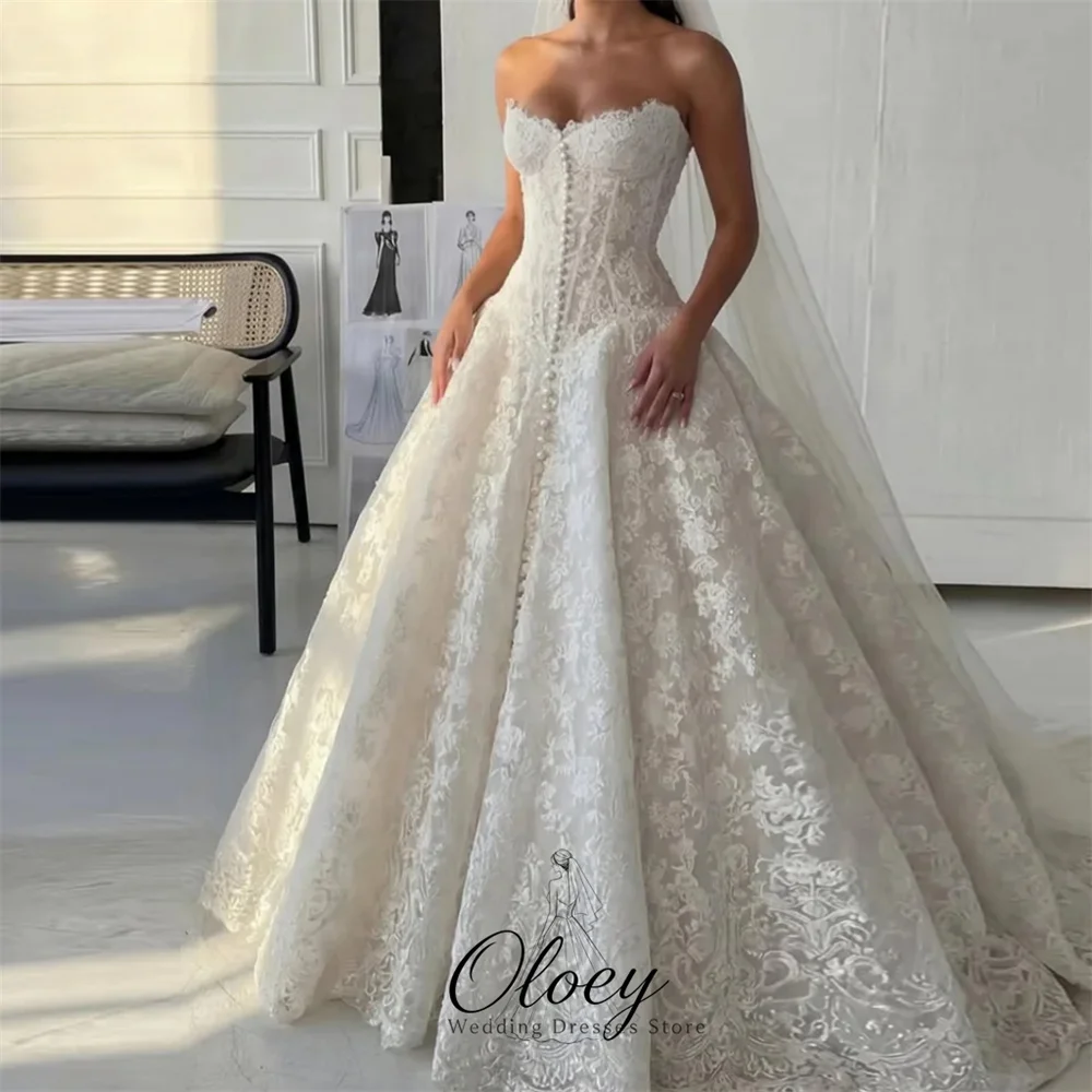 OLOEY Gorgeous Sweetheart Collar Lace Wedding Dresses For Woman Sleeveless A-Line Bridal Gown Customized Vestidos De Novia