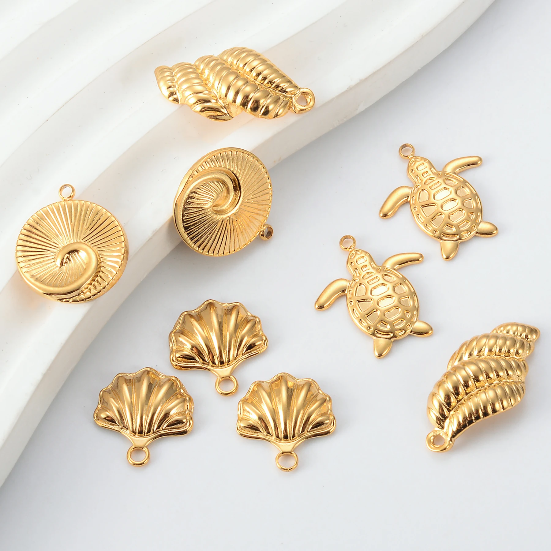 

6pcs Wholesale Exquisite Charms Pendant Turtles/Seashell/Starfish/Conch DIY Necklace Bracelet Stainless Steel Jewelry for Women