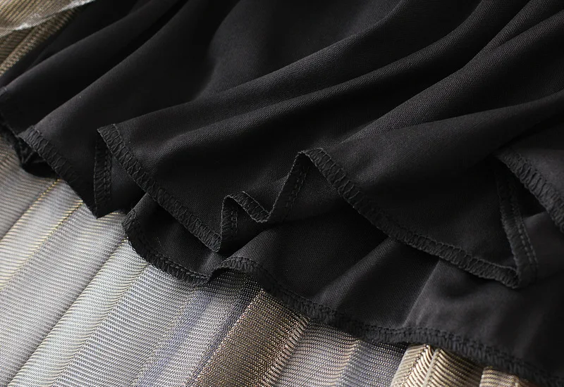 Fashion Gradient Two Layers Gauze High Waisted Mesh Skirt Women Slim Casual Pleated Design Sagging Sensation Lady Pleated Skirt