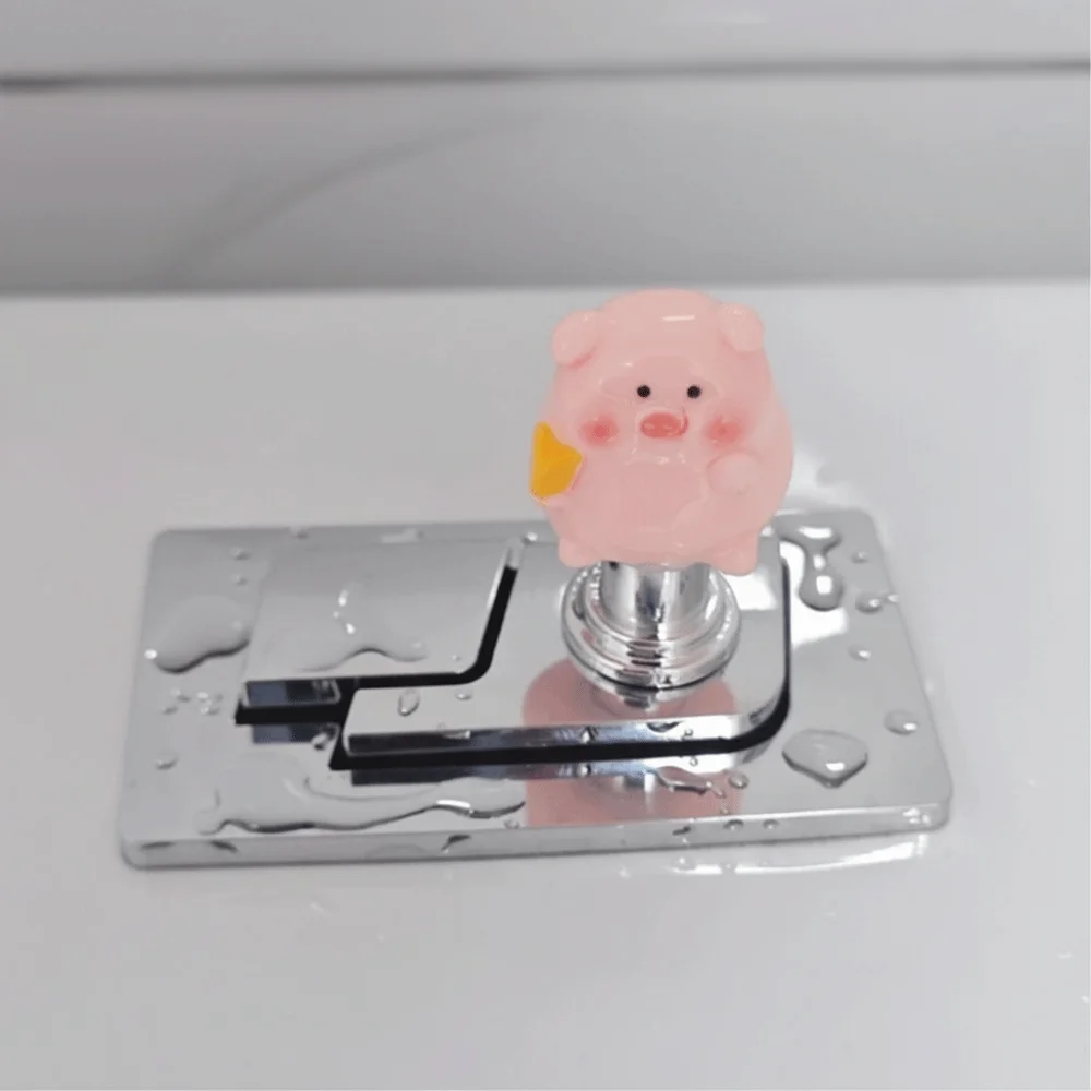 

Bathing Room Decor Luminous Cute Toilet Press Resin Pink Piglet Toilet Button Durable Push Switch Water Press Flush Button Women