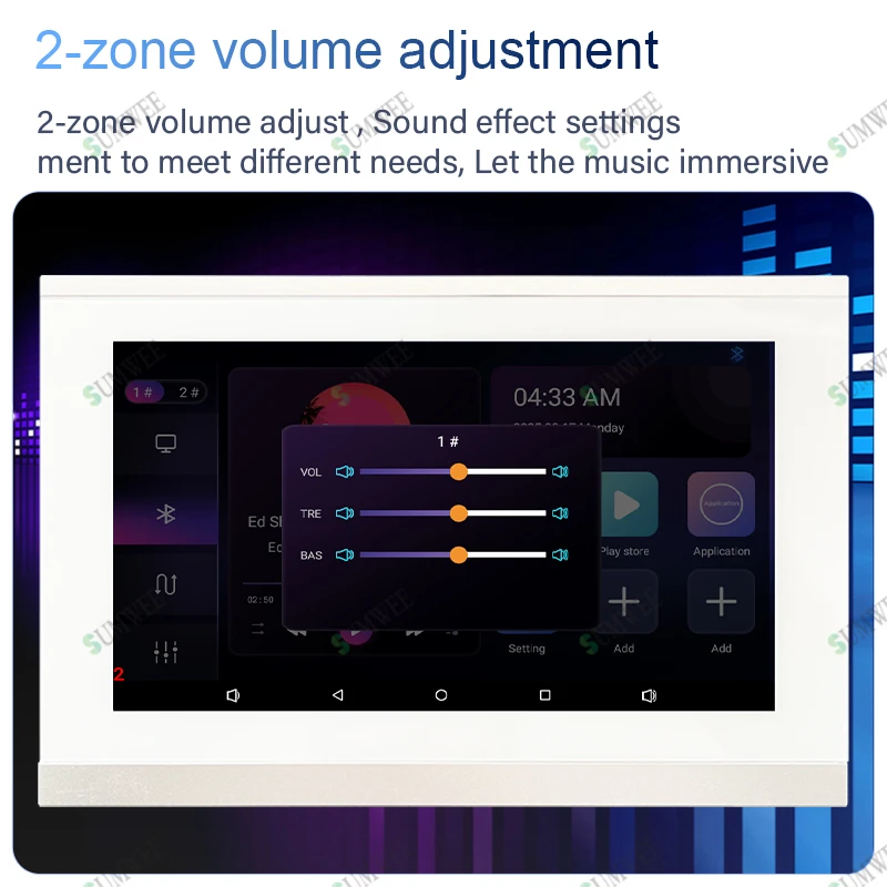 Home smart Background music player system 2 zone audio volume sound effect in wall power amplifier USB TF music controls panel