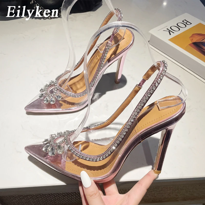 Eilyken-Escarpins en PVC transparent avec biscuits pour femme, chaussures à talons hauts, talons aiguilles, châssis, sexy, pointu, Parker, patients de mariage