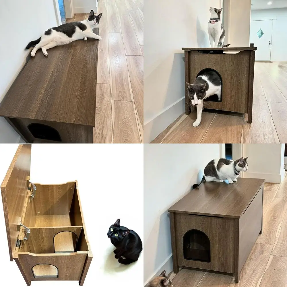 

Элегантный скрытый лоток для кошек с крышкой, с контролем запаха, подходит для крупных кошек, светло-коричневый