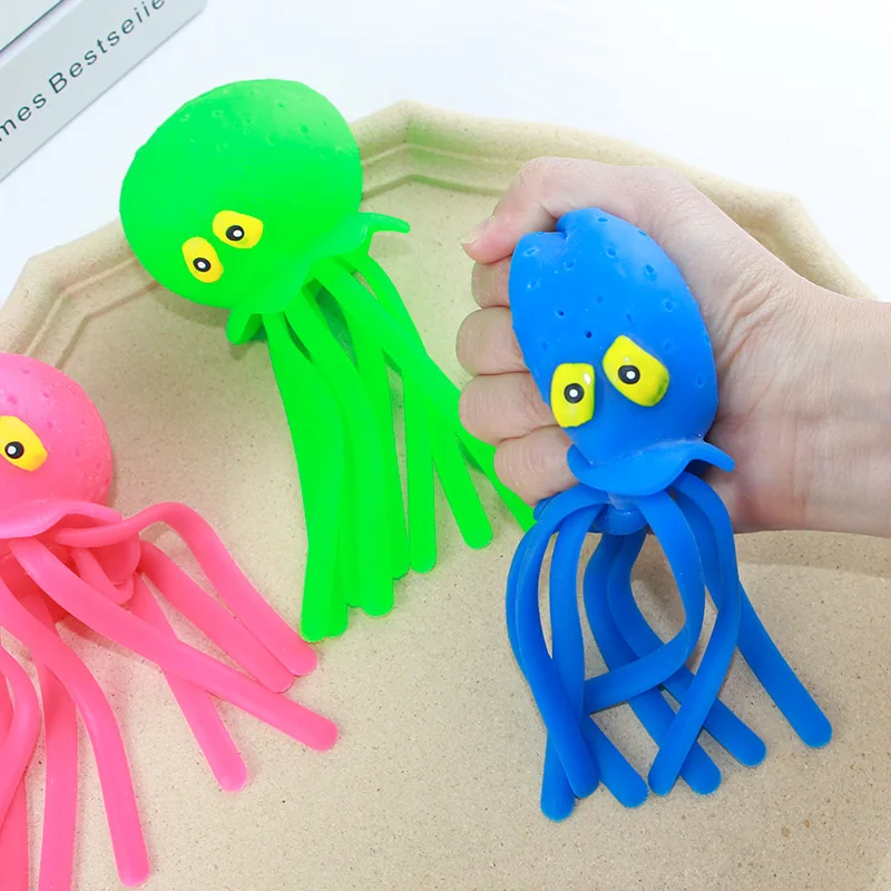 Summer Water Splashing Octopus Marine Animal Decompression Toy Children's Baby Beach Bathing toy TPR Rubber Octopus Pinch Happy