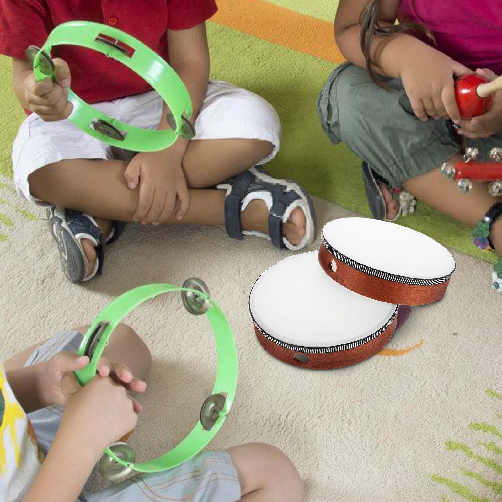 

2Pcs Wood Hand Drum Tambourines Design Durable Comfortable Grip for School Home Musical Instruments Tamburin Kinder