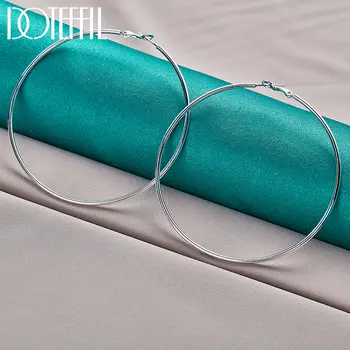 DOTEFFIL 50/60/70/80mm 925純銀光滑圓形耳環,女士時尚魅力訂婚結婚首飾 10 最佳銷售 純銀圈形耳環 - №3