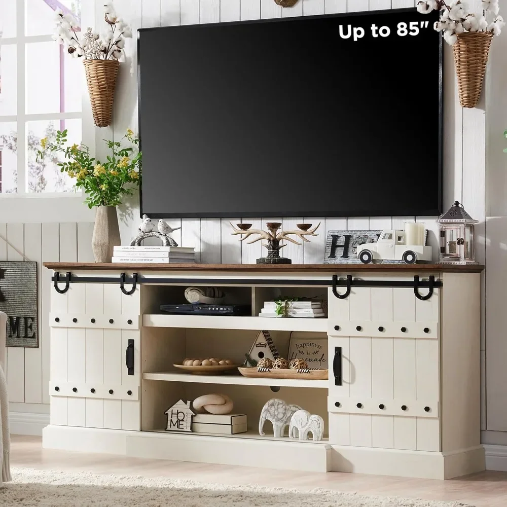 

Farmhouse 75" TV Stand for 80 85 Inch TV, Rustic Media Console Table with Sliding Barn Door, Large Highboy Entertainment