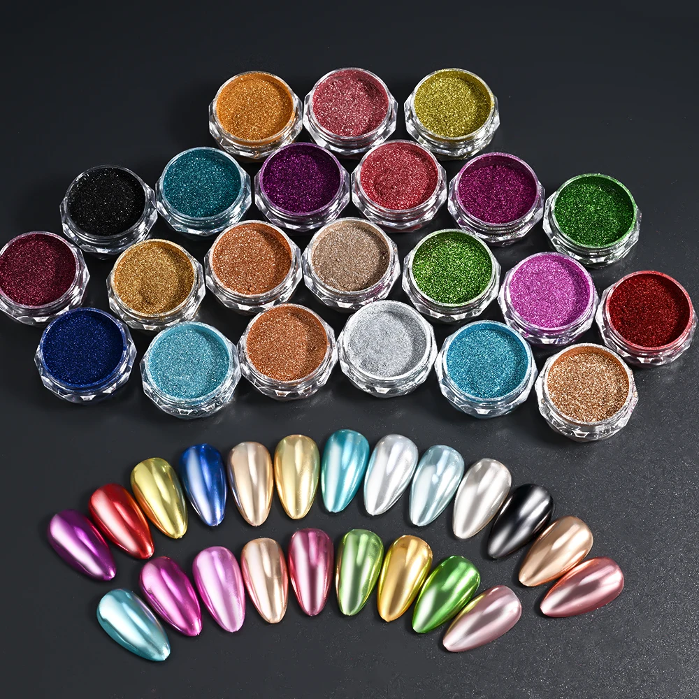 22 teile/satz Magie Spiegel Chrom Nagel Pulver Reiben Chrom Pigment Metallic Holographische Glitter Staub Gel Polnisch DIY Nagel Dekore * &